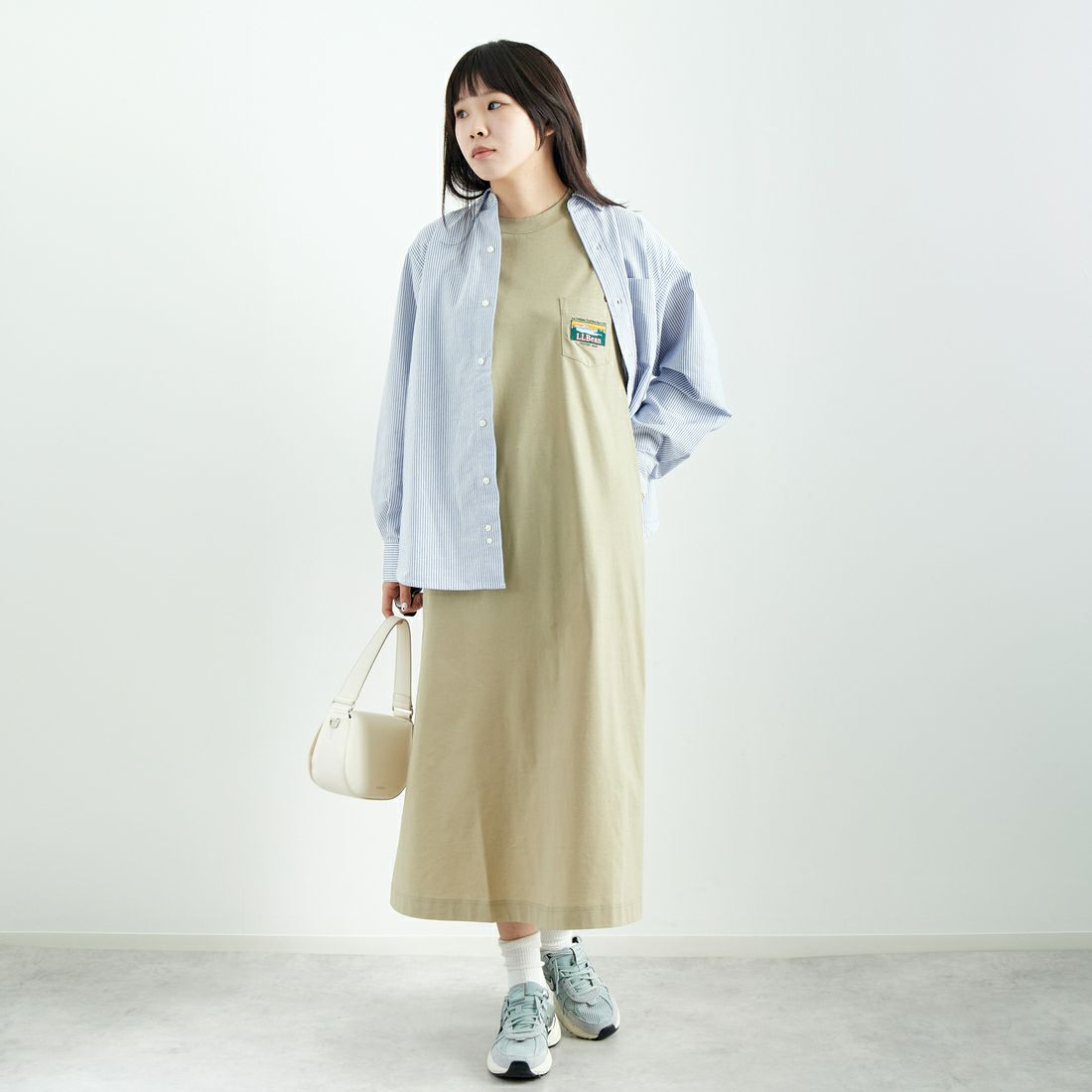 L.L.BEAN [エルエルビーン] サマーショートスリーブドレス [5275-0148] 18 TAN &&モデル身長：167cm 着用サイズ：M&&