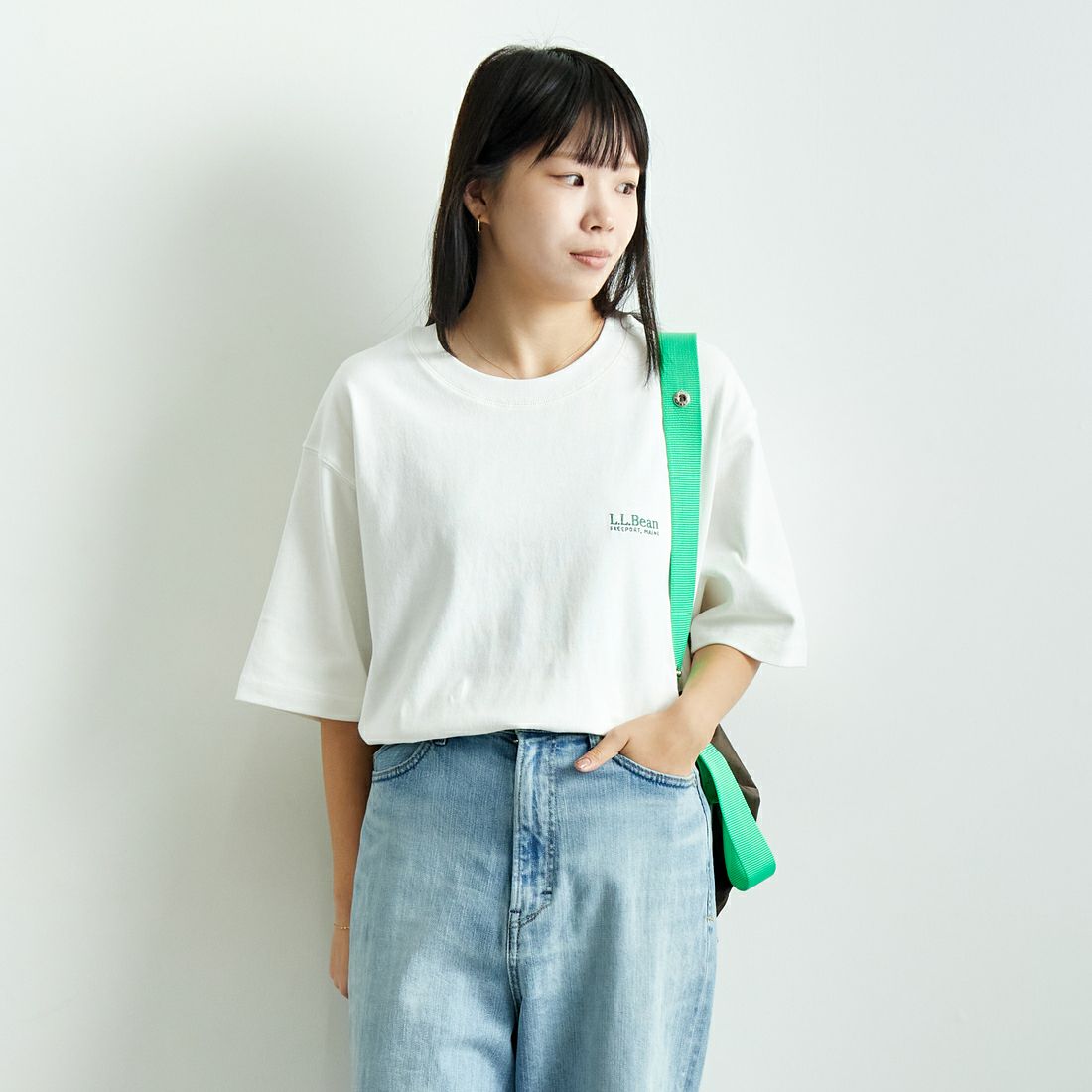 L.L.BEAN [エルエルビーン] Union ショートスリーブTシャツ [5275-0038] 09 WHITE &&モデル身長：167cm 着用サイズ：S&&