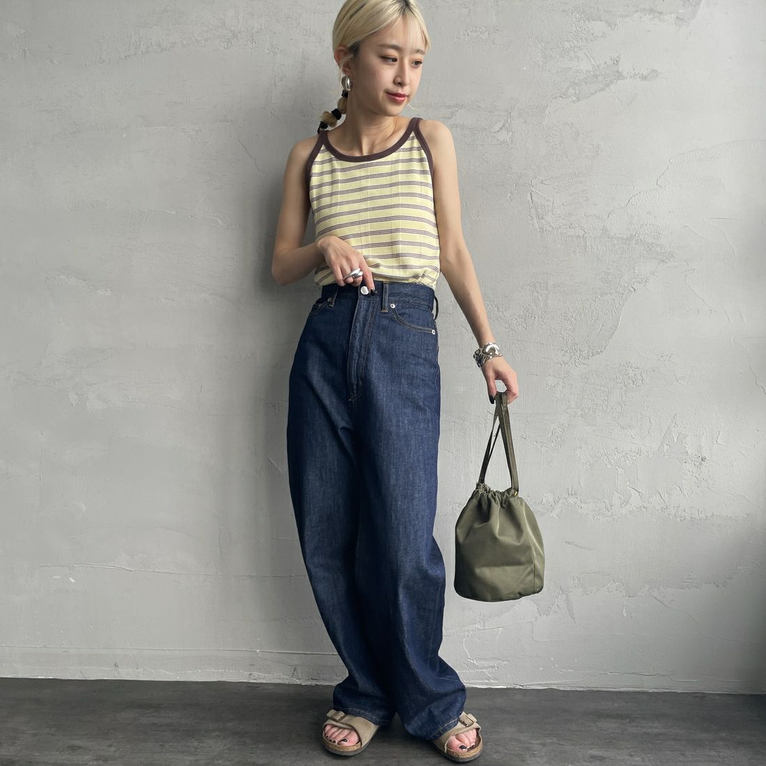 Robert P.Miller [ロバートピーミラー] 別注 配色 アメリカンスリーブパネルリブタンクトップ [RM251-2143IN-JF] BANANA &&モデル身長：150cm 着用サイズ：F&&