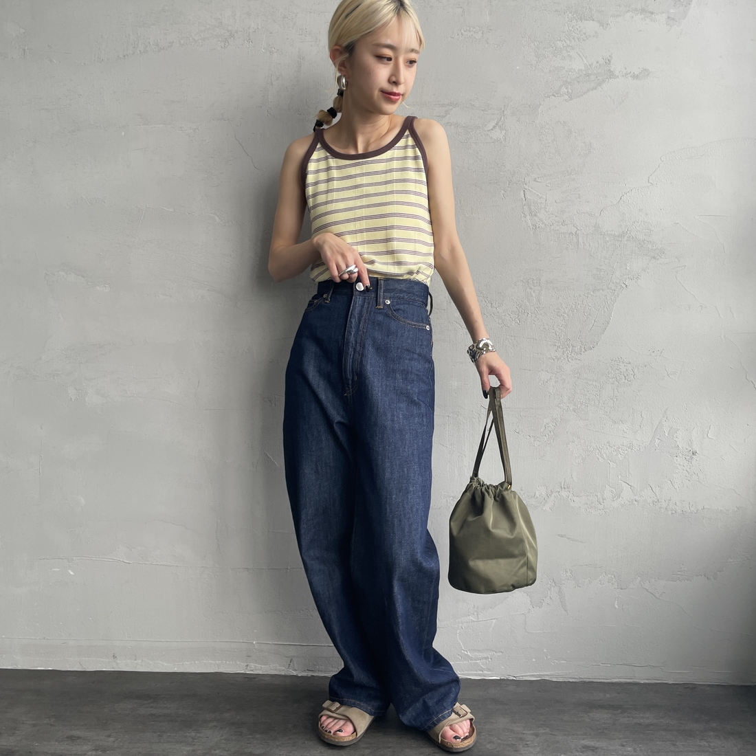 Robert P.Miller [ロバートピーミラー] 別注 配色 アメリカンスリーブパネルリブタンクトップ [RM251-2143IN-JF] BANANA &&モデル身長：150cm 着用サイズ：F&&