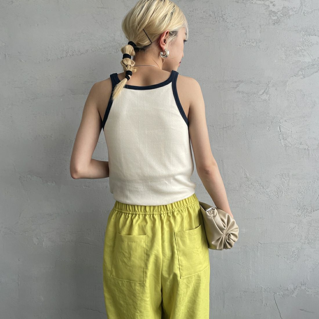 Robert P.Miller [ロバートピーミラー] 別注 配色 アメリカンスリーブパネルリブタンクトップ [RM251-2143IN-JF] IVORY &&モデル身長：150cm 着用サイズ：F&&