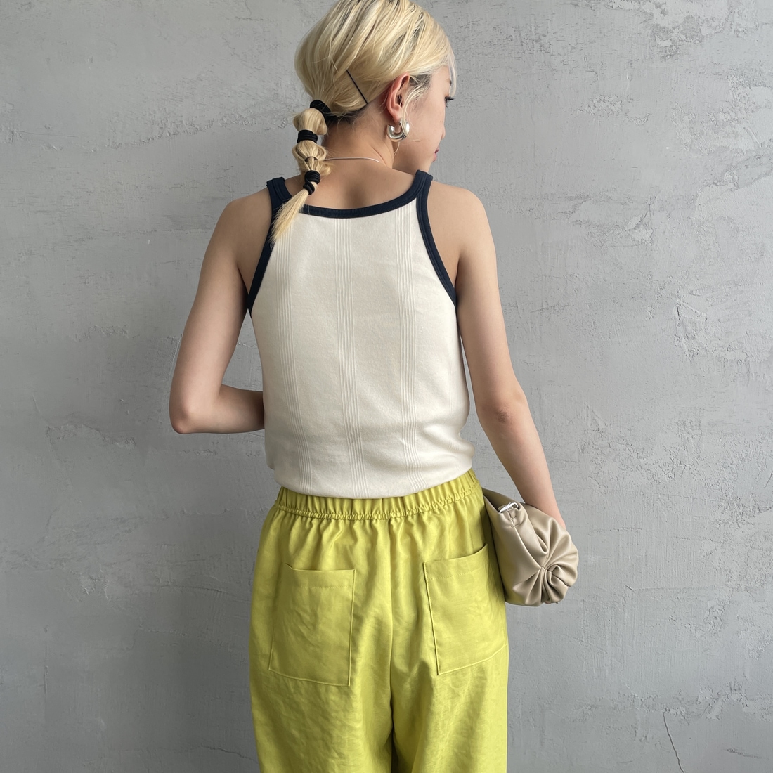 Robert P.Miller [ロバートピーミラー] 別注 配色 アメリカンスリーブパネルリブタンクトップ [RM251-2143IN-JF] IVORY &&モデル身長：150cm 着用サイズ：F&&