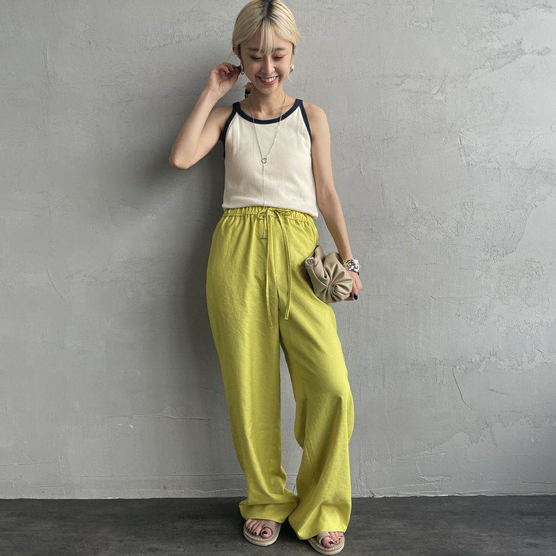 Robert P.Miller [ロバートピーミラー] 別注 配色 アメリカンスリーブパネルリブタンクトップ [RM251-2143IN-JF] IVORY &&モデル身長：150cm 着用サイズ：F&&