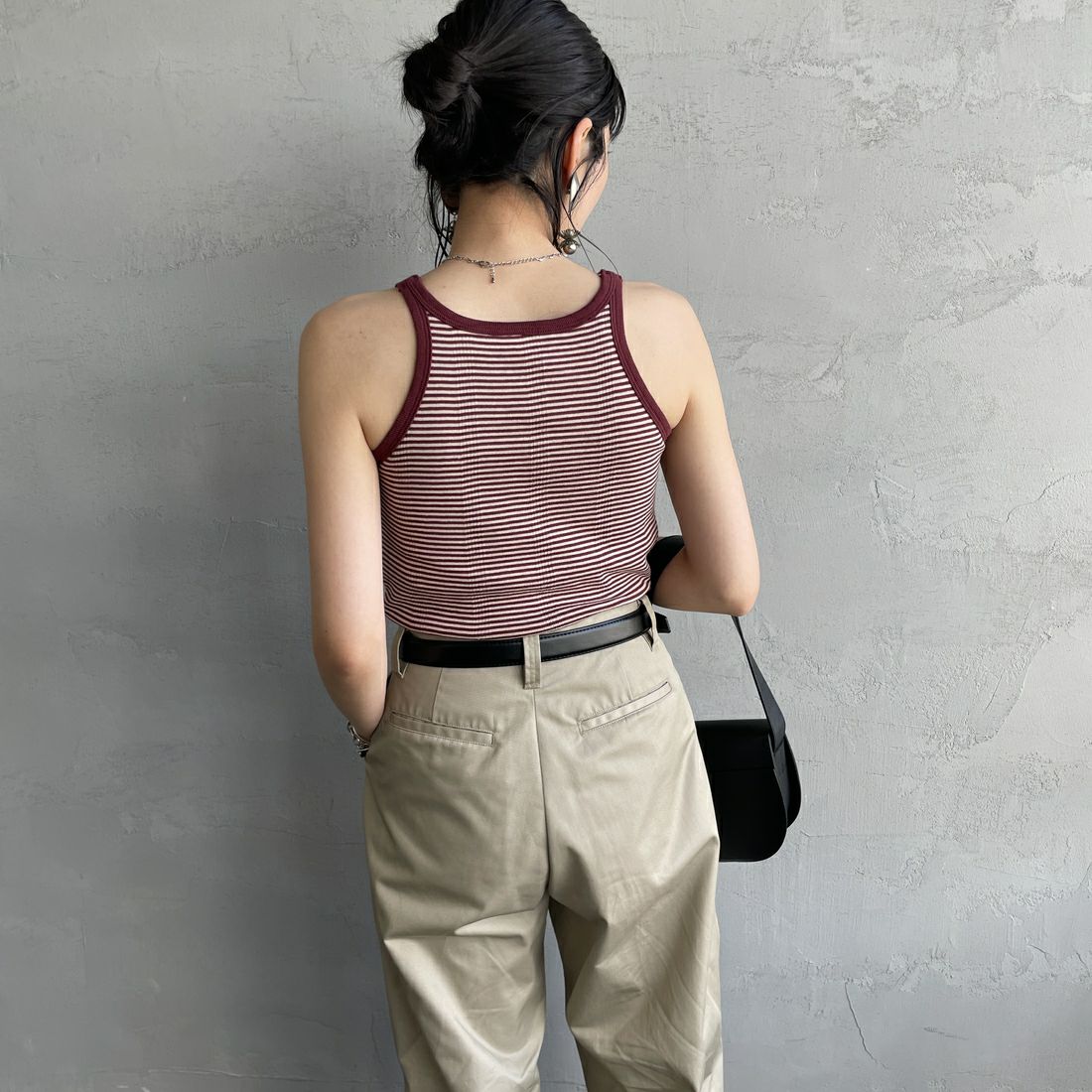 Robert P.Miller [ロバートピーミラー] 別注 配色 アメリカンスリーブパネルリブタンクトップ [RM251-2143IN-JF] CLAY &&モデル身長：160cm 着用サイズ：F&&