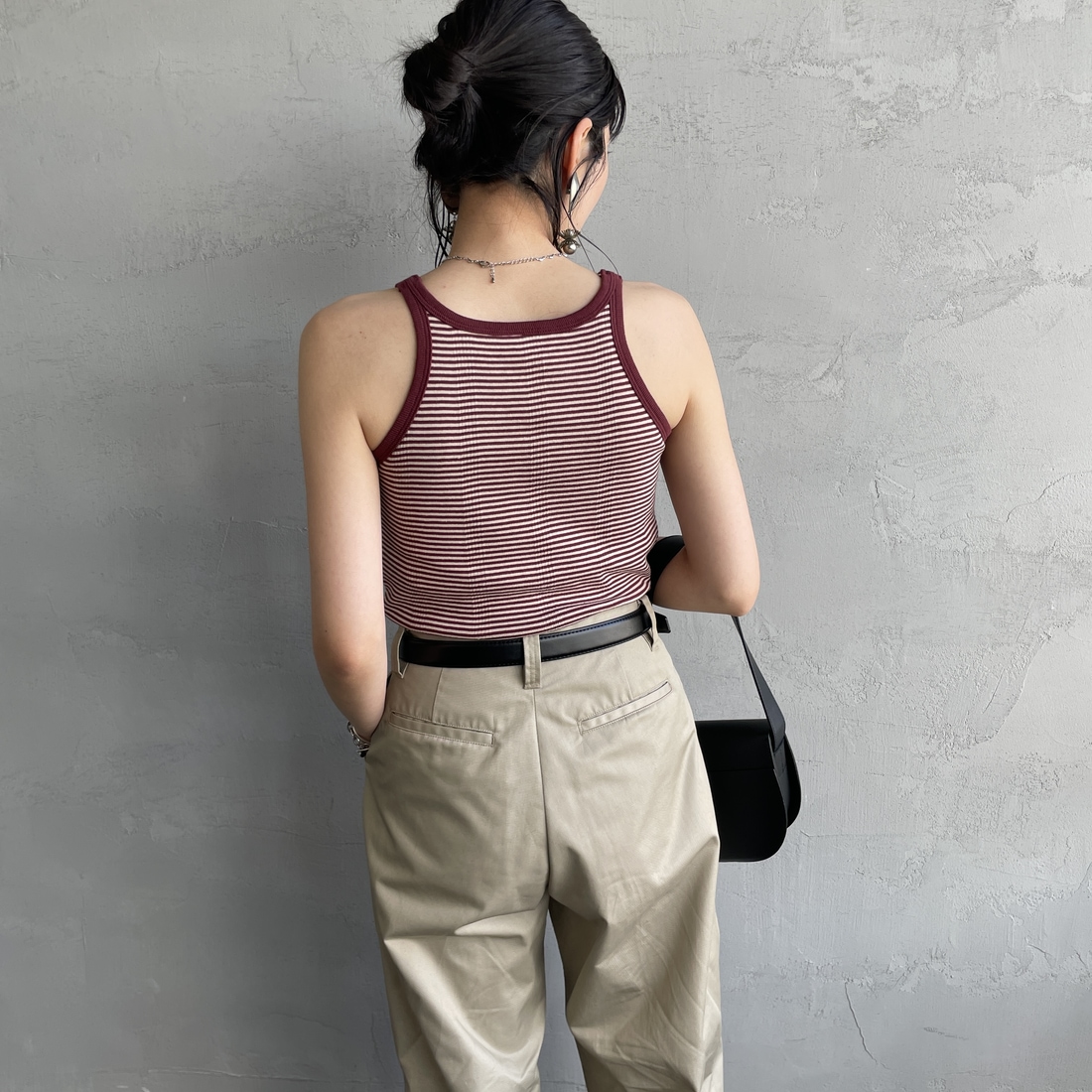 Robert P.Miller [ロバートピーミラー] 別注 配色 アメリカンスリーブパネルリブタンクトップ [RM251-2143IN-JF] CLAY &&モデル身長：160cm 着用サイズ：F&&