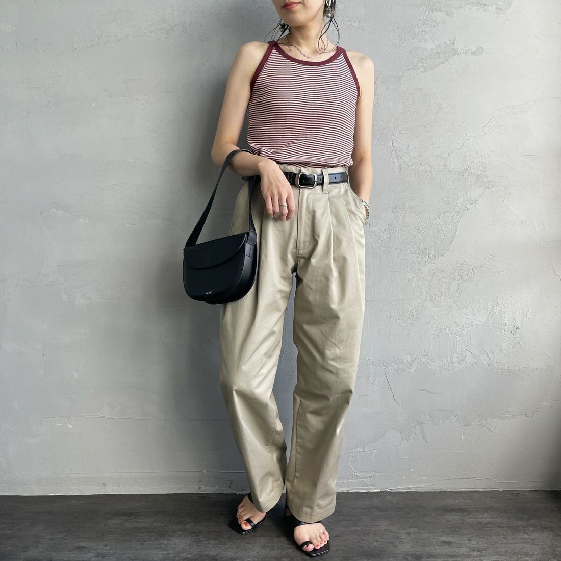 Robert P.Miller [ロバートピーミラー] 別注 配色 アメリカンスリーブパネルリブタンクトップ [RM251-2143IN-JF] CLAY &&モデル身長：160cm 着用サイズ：F&&