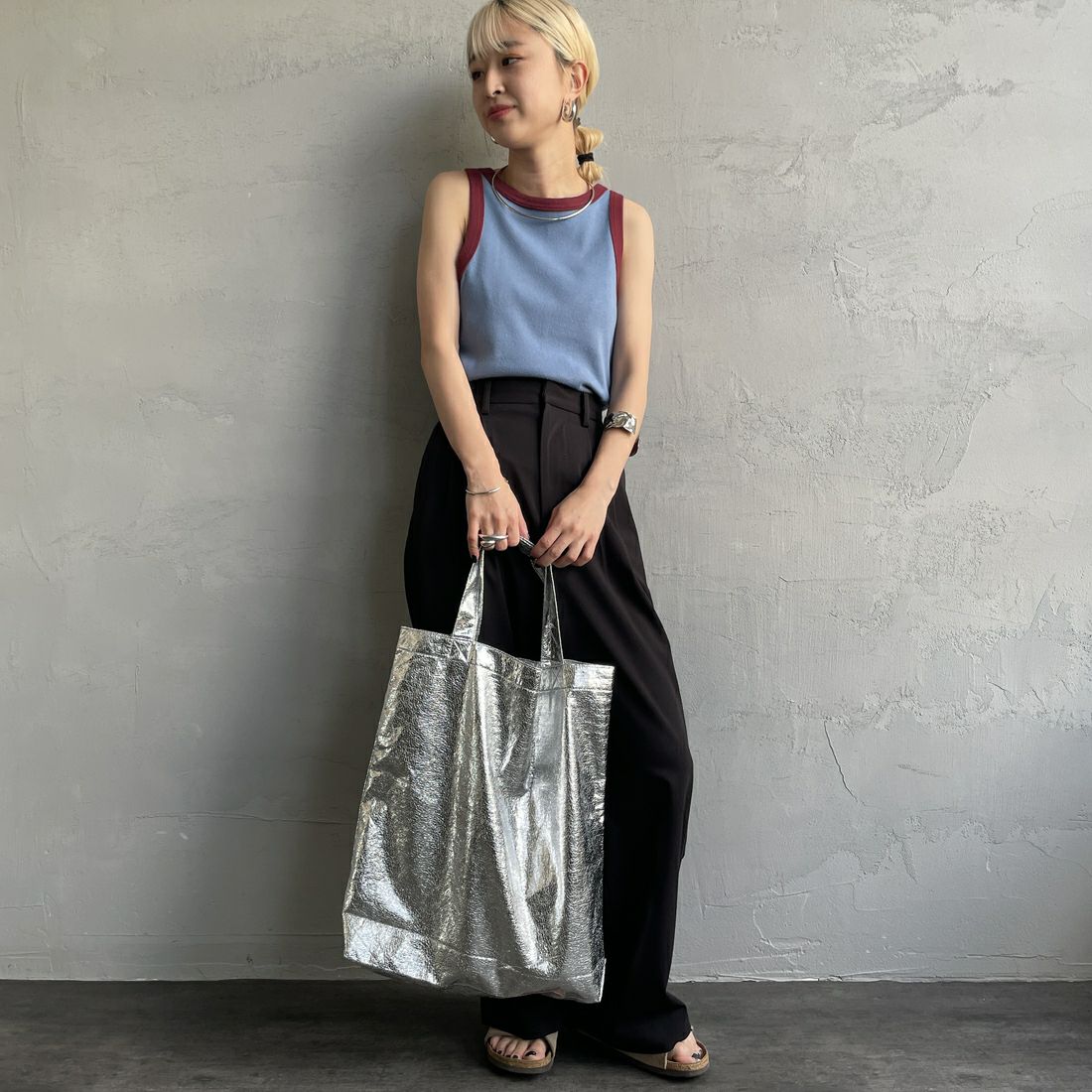 Noir Fabrik [ヌワールファブリック] コットンフライス アメリカンスリーブタンクトップ [IN-01-25SS] ｻｯｸｽ/ﾎﾞﾙﾄﾞ &&モデル身長：150cm 着用サイズ：1&&