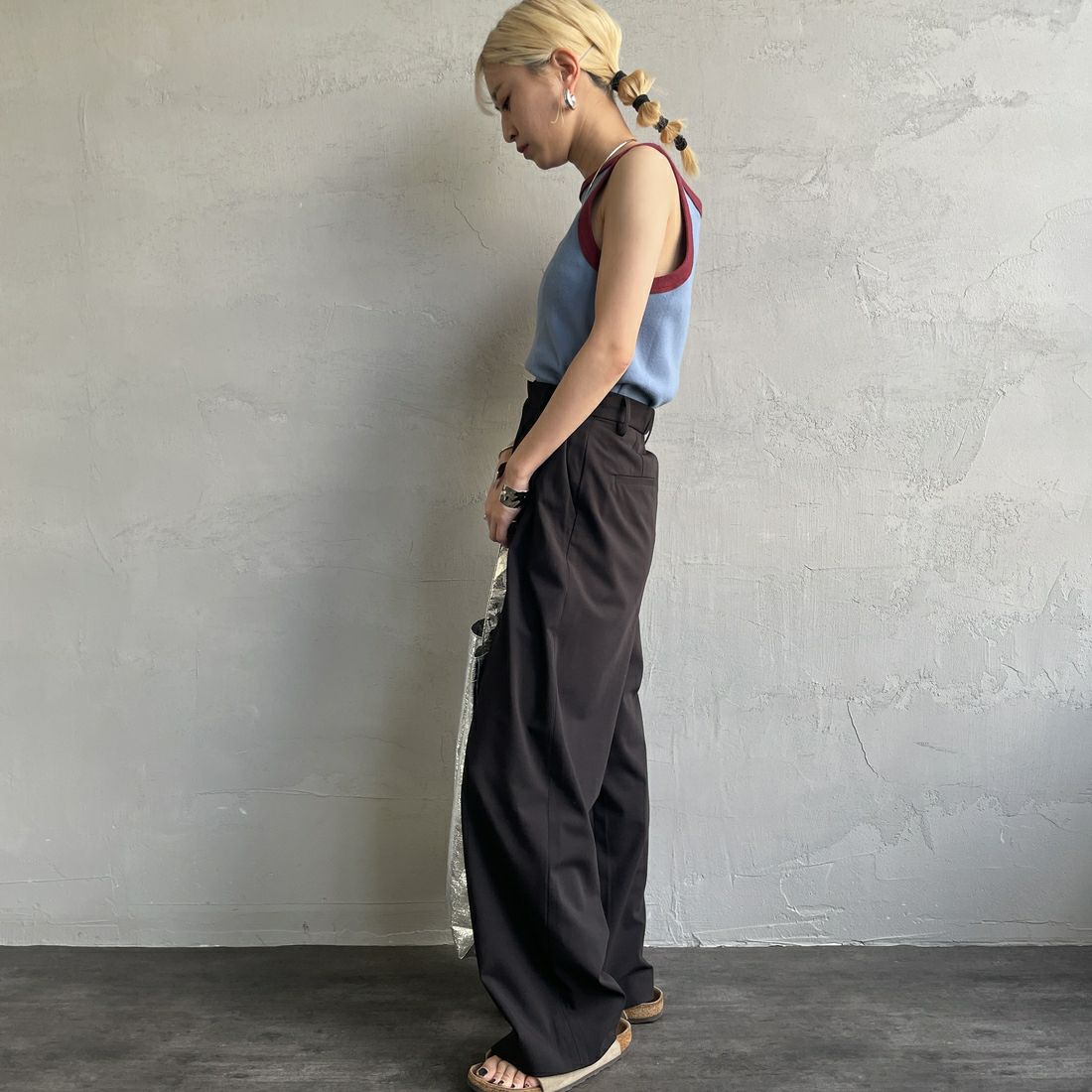 Noir Fabrik [ヌワールファブリック] コットンフライス アメリカンスリーブタンクトップ [IN-01-25SS] ｻｯｸｽ/ﾎﾞﾙﾄﾞ &&モデル身長：150cm 着用サイズ：1&&