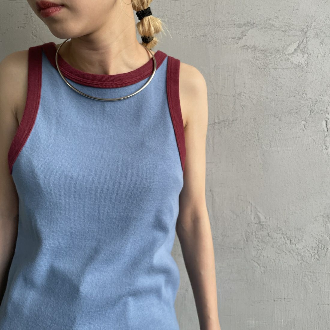 Noir Fabrik [ヌワールファブリック] コットンフライス アメリカンスリーブタンクトップ [IN-01-25SS] ｻｯｸｽ/ﾎﾞﾙﾄﾞ &&モデル身長：150cm 着用サイズ：1&&