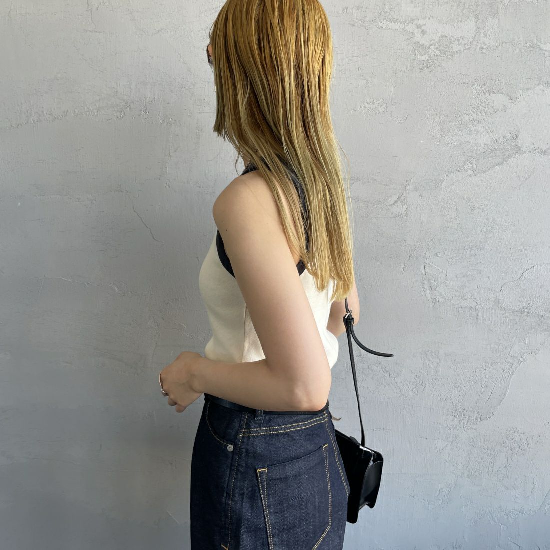 Noir Fabrik [ヌワールファブリック] コットンフライス アメリカンスリーブタンクトップ [IN-01-25SS] ﾅﾁｭﾗﾙ/ｽﾐｸﾛ &&モデル身長：156cm 着用サイズ：0&&