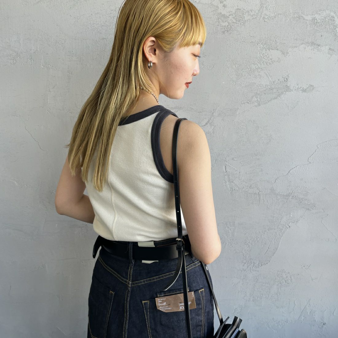 Noir Fabrik [ヌワールファブリック] コットンフライス アメリカンスリーブタンクトップ [IN-01-25SS] ﾅﾁｭﾗﾙ/ｽﾐｸﾛ &&モデル身長：156cm 着用サイズ：0&&