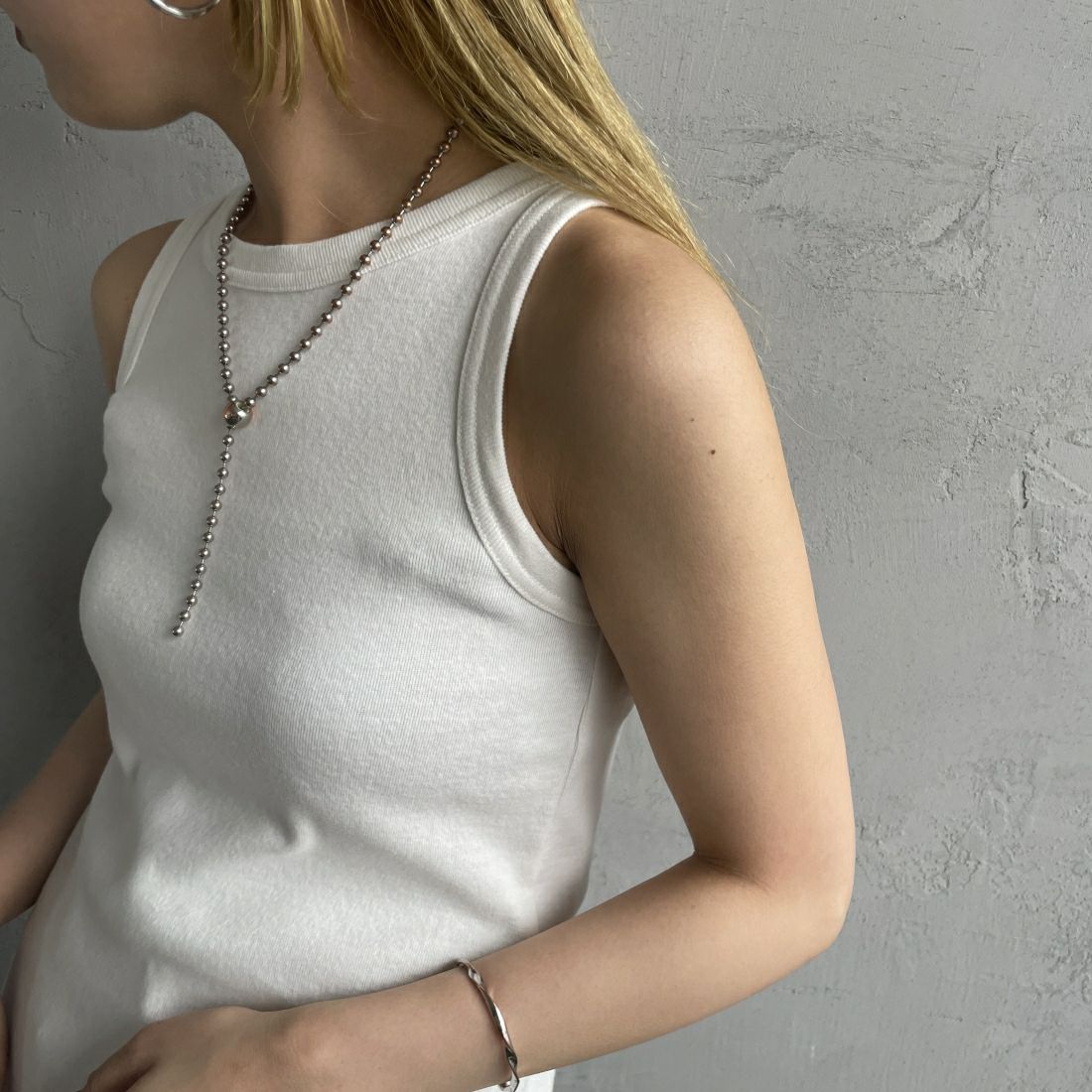 Noir Fabrik [ヌワールファブリック] コットンフライス アメリカンスリーブタンクトップ [IN-01-25SS] ｵﾌ &&モデル身長：156cm 着用サイズ：0&&