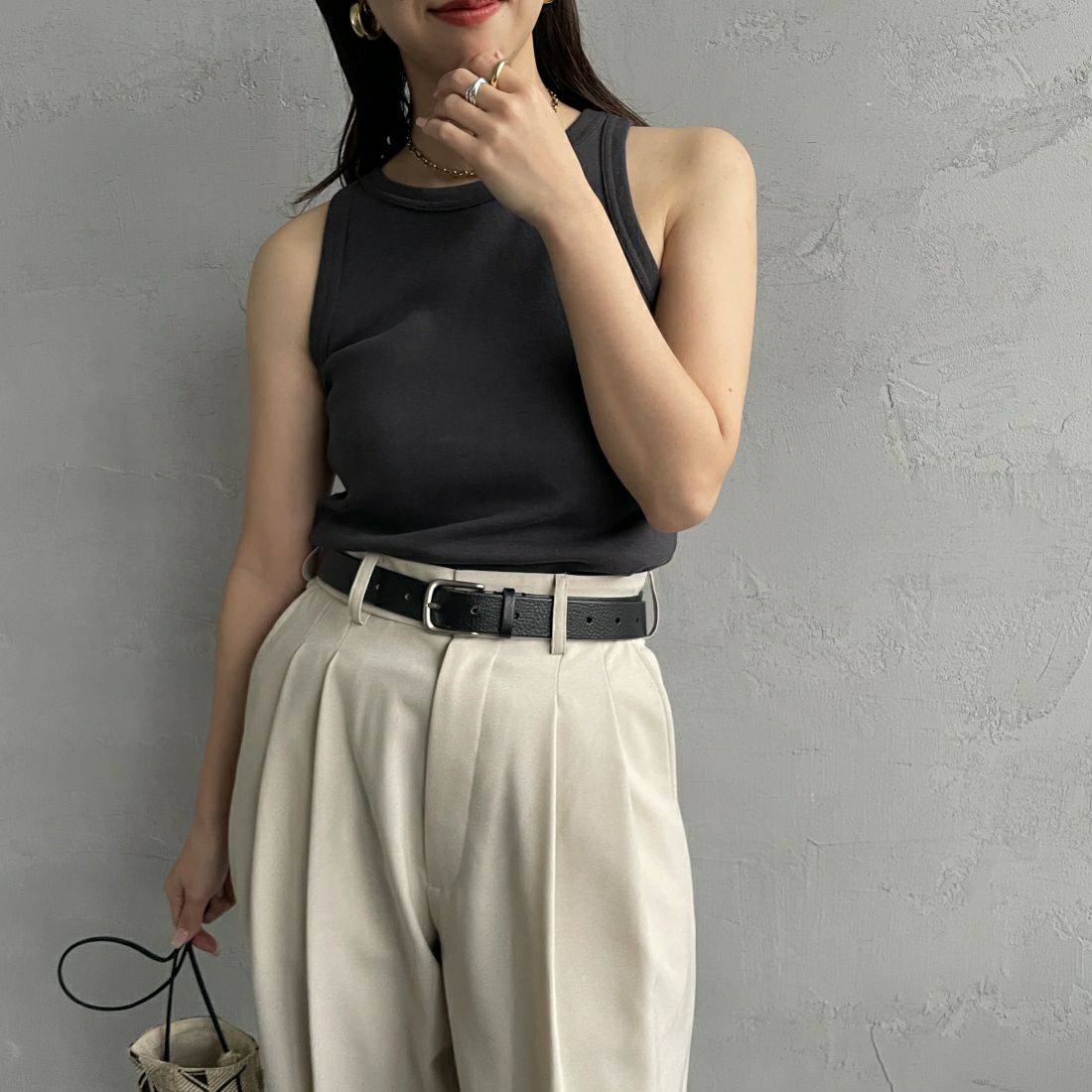 Noir Fabrik [ヌワールファブリック] コットンフライス アメリカンスリーブタンクトップ [IN-01-25SS] ｽﾐｸﾛ &&モデル身長：163cm 着用サイズ：1&&