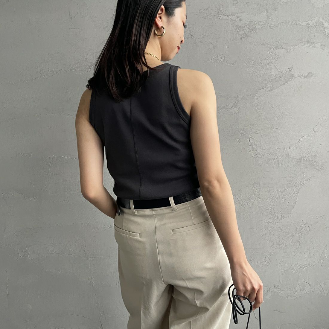 Noir Fabrik [ヌワールファブリック] コットンフライス アメリカンスリーブタンクトップ [IN-01-25SS] ｽﾐｸﾛ &&モデル身長：163cm 着用サイズ：1&&