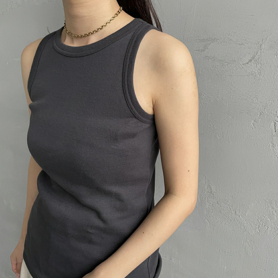 Noir Fabrik [ヌワールファブリック] コットンフライス アメリカンスリーブタンクトップ [IN-01-25SS] ｽﾐｸﾛ &&モデル身長：163cm 着用サイズ：1&&