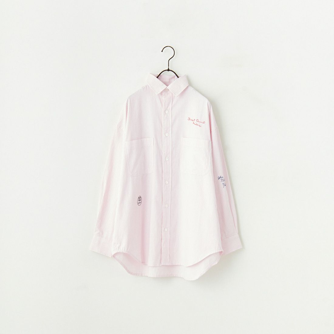 PAY DAY [ペイデイ] 別注 ランダムロゴ刺繍 ビッグシルエットシャツ [PD25-SH-IN5-JF] WHT/PNK