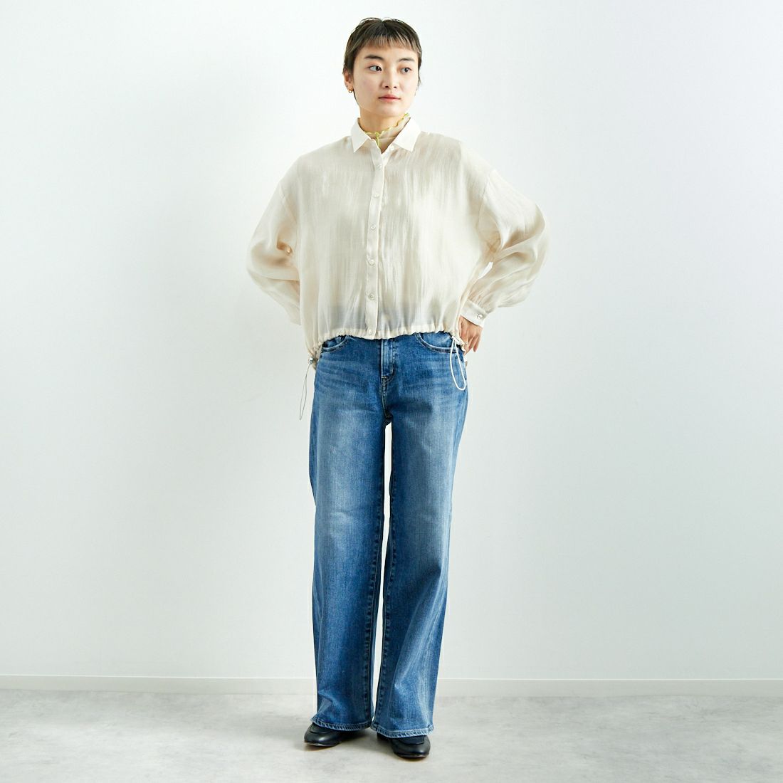 RED CARD TOKYO [レッドカード トーキョー] 35th Anniversary ワイドデニムパンツ [26W10101SMD] A-STN MID &&モデル身長：160cm 着用サイズ：24&&