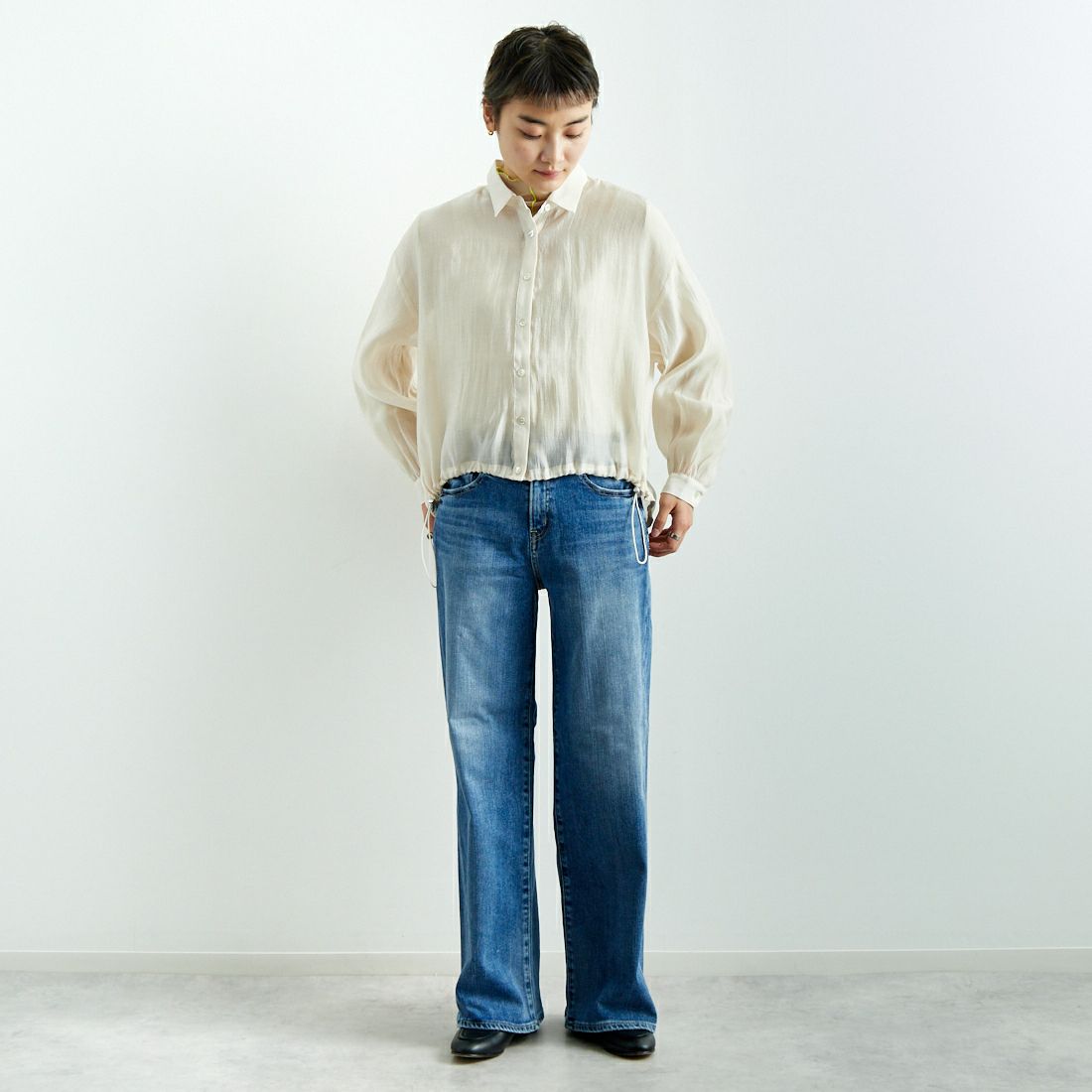 RED CARD TOKYO [レッドカード トーキョー] 35th Anniversary ワイドデニムパンツ [26W10101SMD] A-STN MID &&モデル身長：160cm 着用サイズ：24&&
