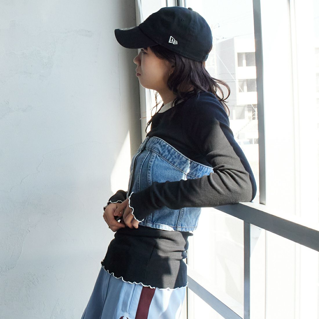 NEEDBY heritage [ニードバイヘリテージ] STEPHANIE デニムビスチェ [N1C902437IMB] I-MD BLUE &&モデル身長：167cm 着用サイズ：1&&