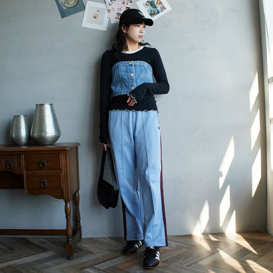 NEEDBY heritage [ニードバイヘリテージ] STEPHANIE デニムビスチェ [N1C902437IMB] I-MD BLUE &&モデル身長：167cm 着用サイズ：1&&