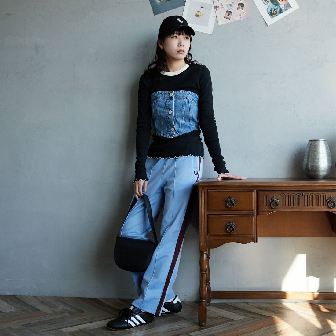 NEEDBY heritage [ニードバイヘリテージ] STEPHANIE デニムビスチェ [N1C902437IMB] I-MD BLUE &&モデル身長：167cm 着用サイズ：1&&