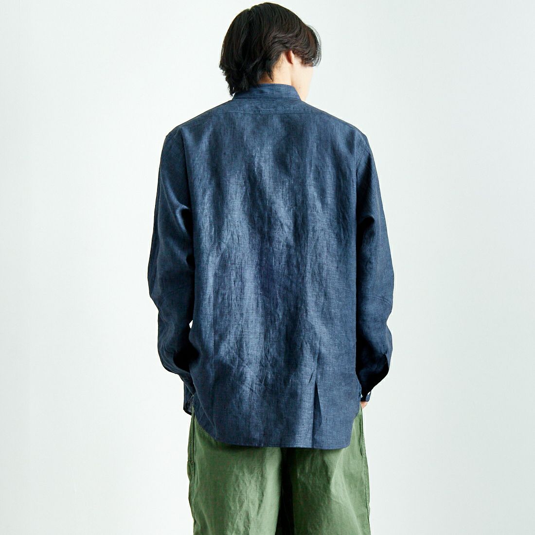 Needles [ニードルズ] バンドカラーワークシャツ [QV292] A BLUE&&モデル身長：179cm 着用サイズ：L&&