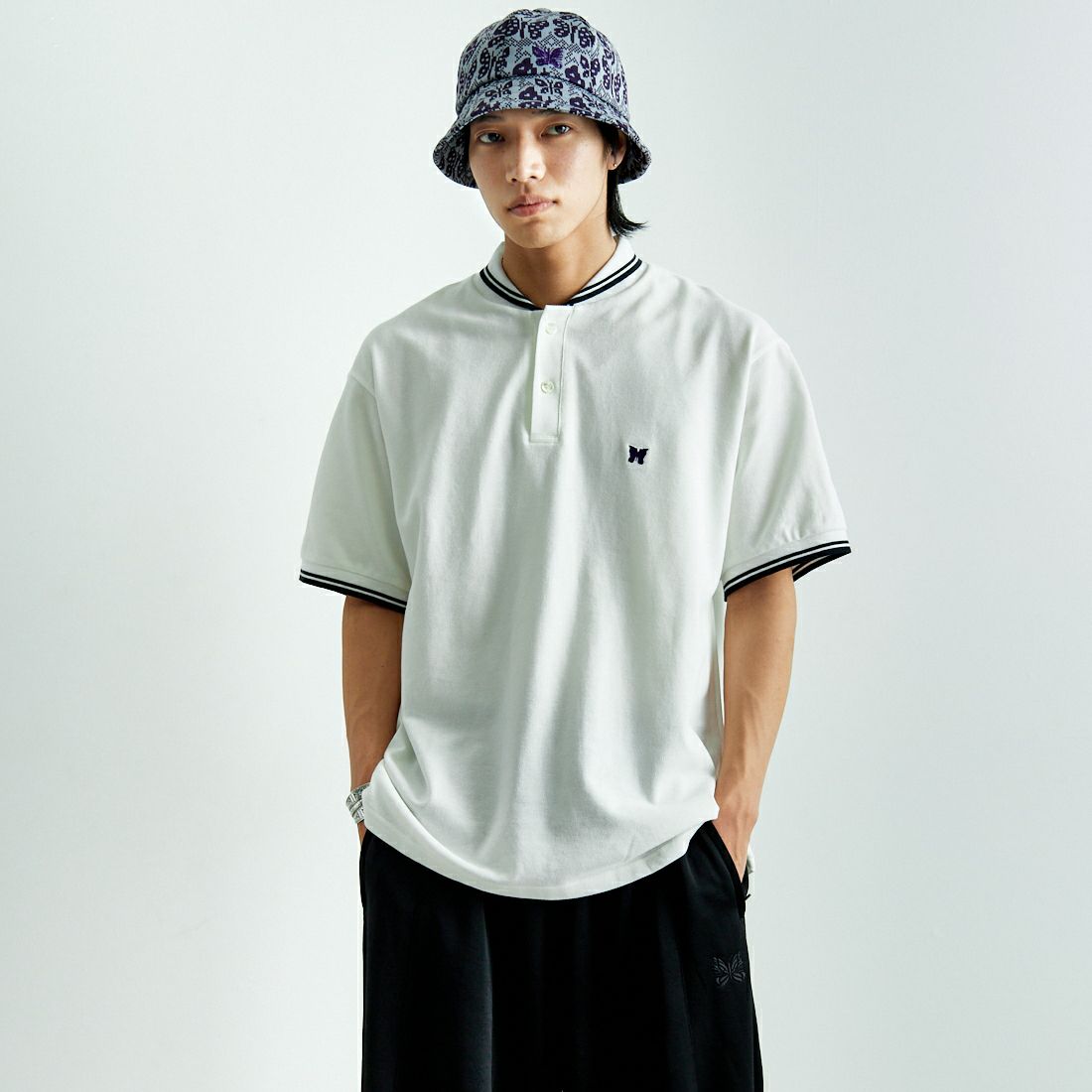 Needles [ニードルズ] ショートスリーブ ポロシャツ [QV354] A OFF WHIT&&モデル身長：179cm 着用サイズ：L&&
