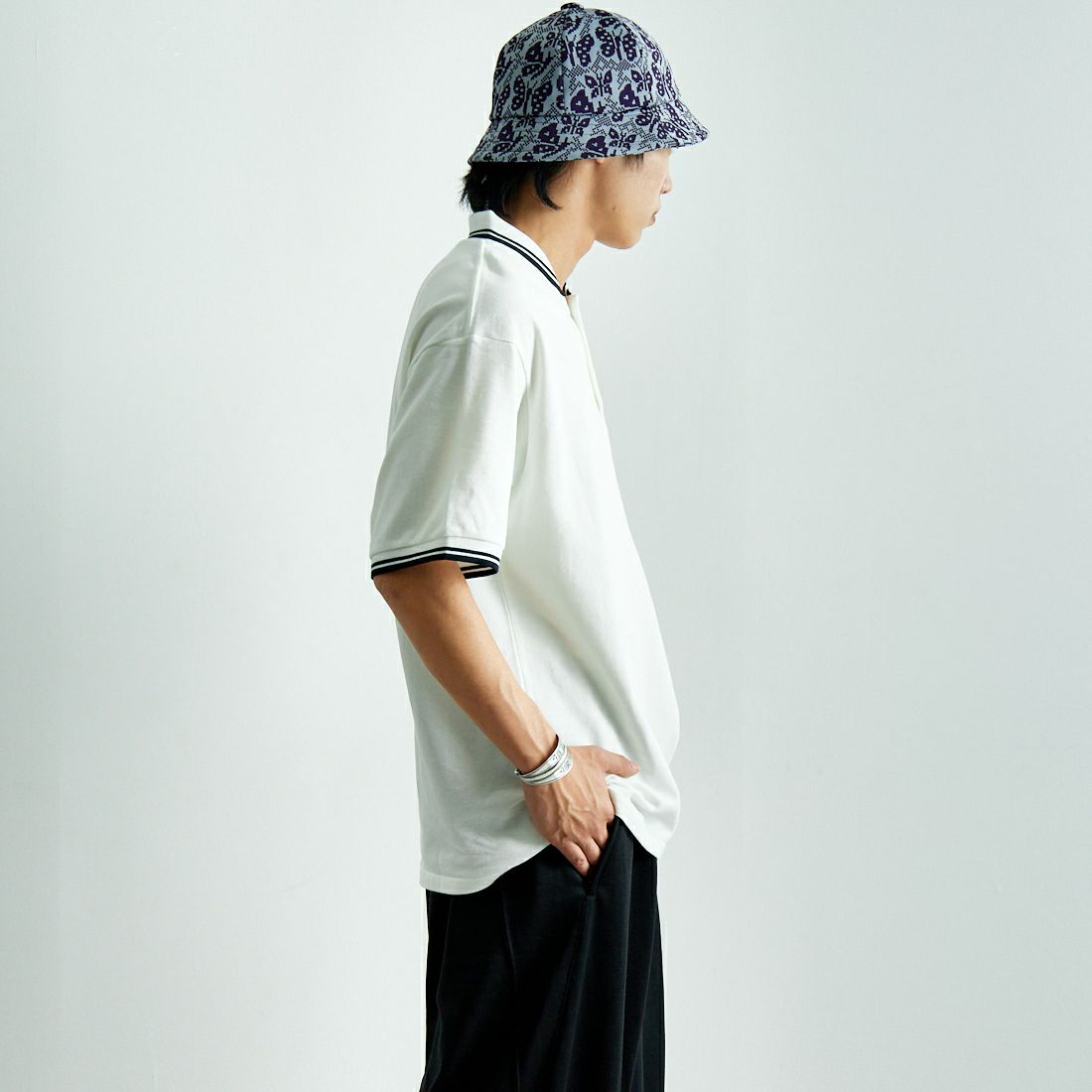 Needles [ニードルズ] ショートスリーブ ポロシャツ [QV354] A OFF WHIT&&モデル身長：179cm 着用サイズ：L&&
