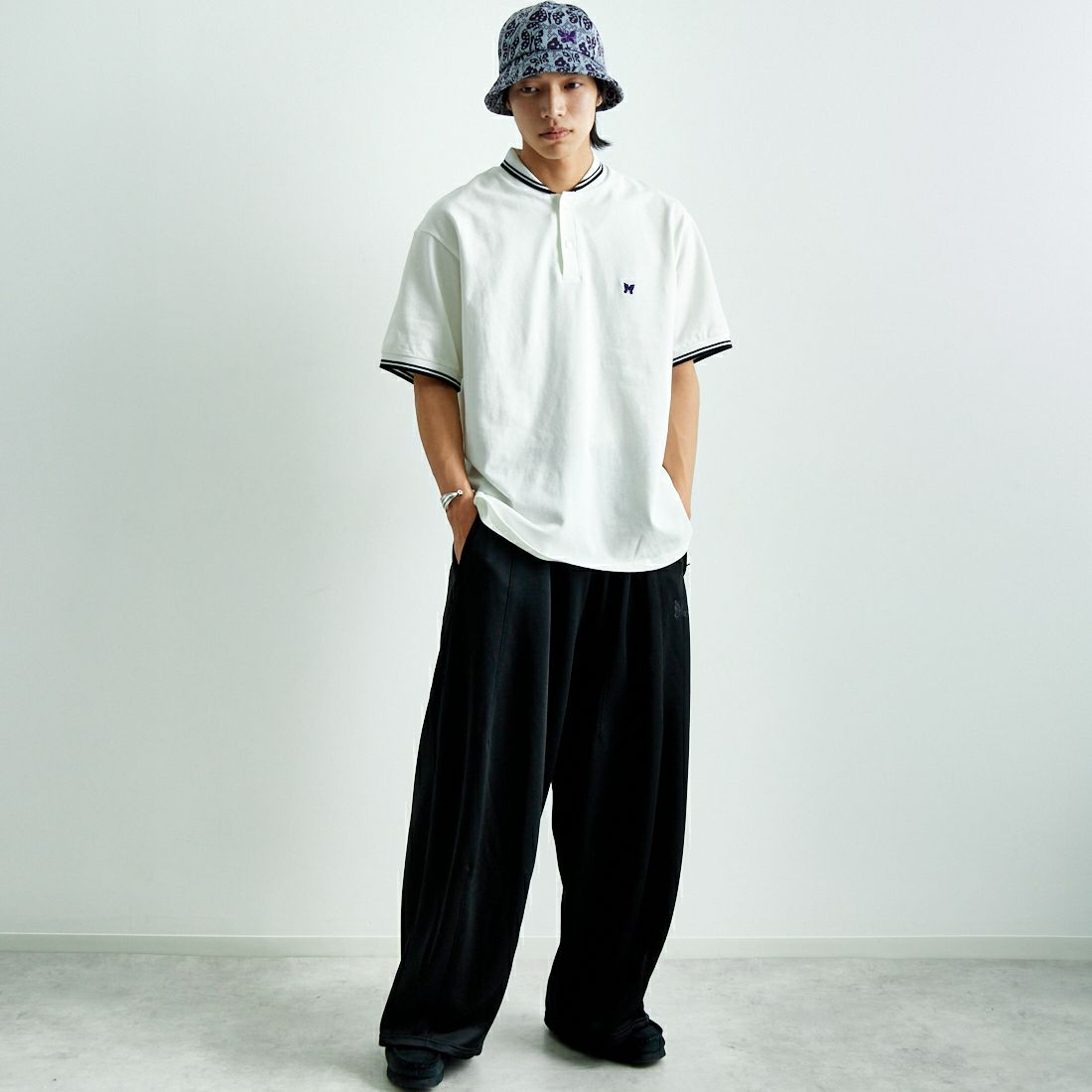 Needles [ニードルズ] ショートスリーブ ポロシャツ [QV354] A OFF WHIT&&モデル身長：179cm 着用サイズ：L&&