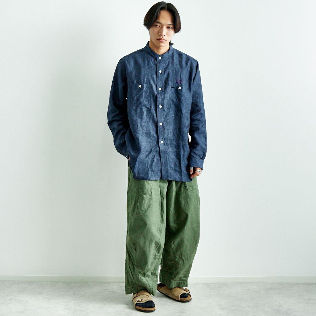 Needles [ニードルズ] ファティーグパンツ [QV153] A OLIVE&&モデル身長：179cm 着用サイズ：S&&