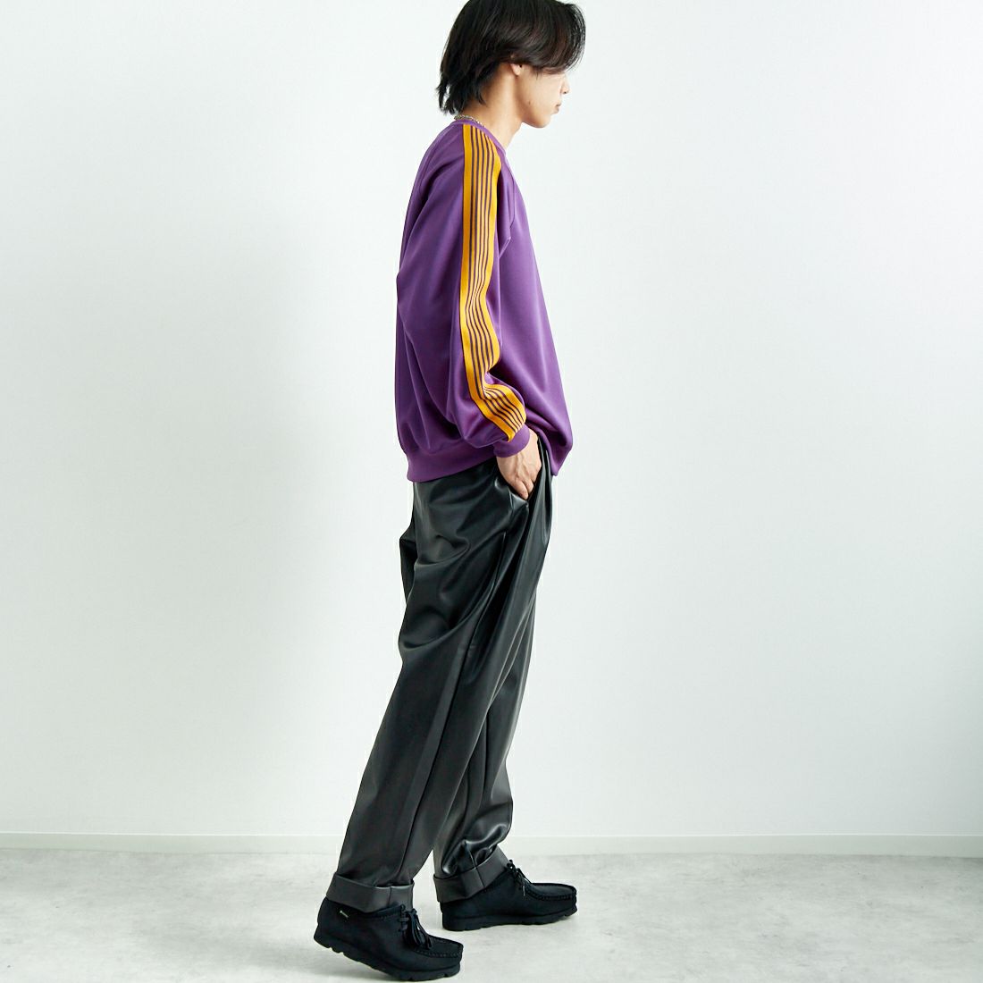 Needles [ニードルズ] トラッククルーネックシャツ [QV306] C PURPLE&&モデル身長：179cm 着用サイズ：L&&