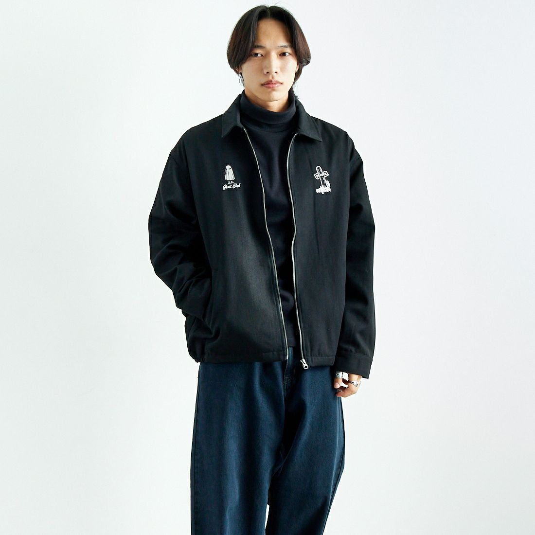 33Degrees [サーティスリーディグリーズ] 刺繍ベトジャン [TDR-251-016] 01 BLK &&モデル身長：179cm 着用サイズ：L&&