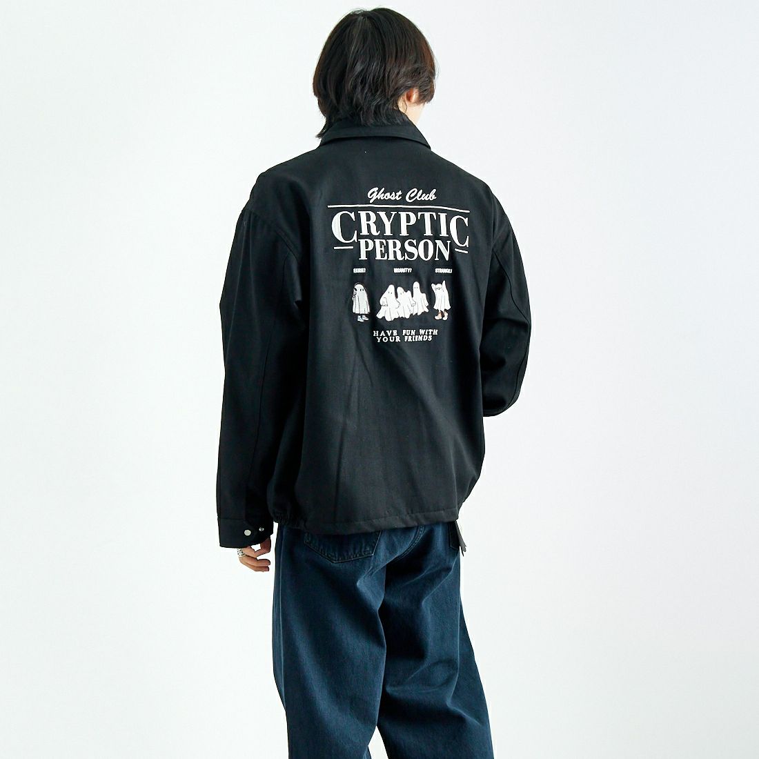 33Degrees [サーティスリーディグリーズ] 刺繍ベトジャン [TDR-251-016] 01 BLK &&モデル身長：179cm 着用サイズ：L&&