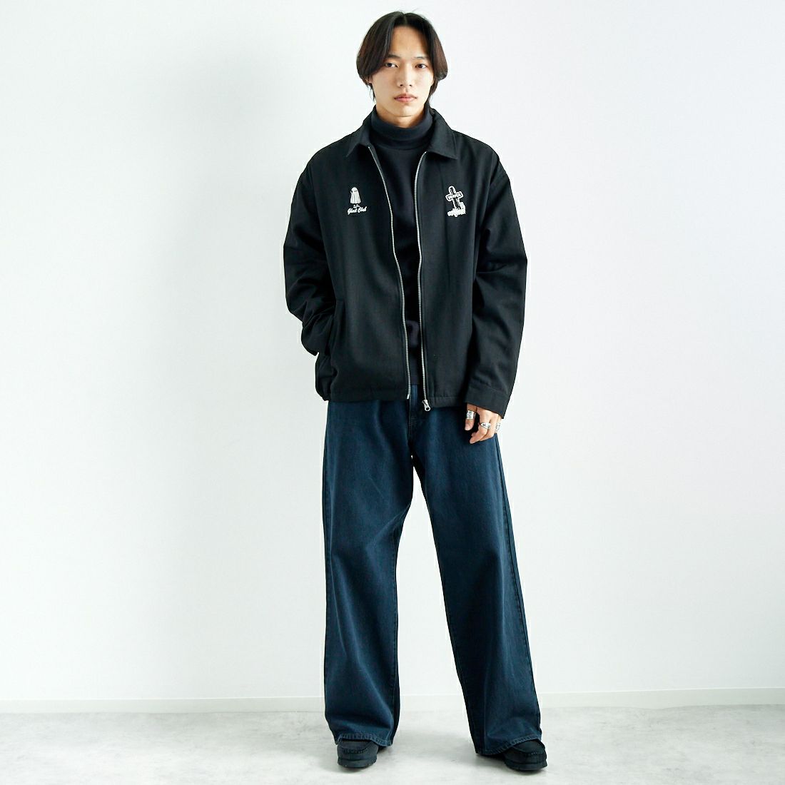 33Degrees [サーティスリーディグリーズ] 刺繍ベトジャン [TDR-251-016] 01 BLK &&モデル身長：179cm 着用サイズ：L&&