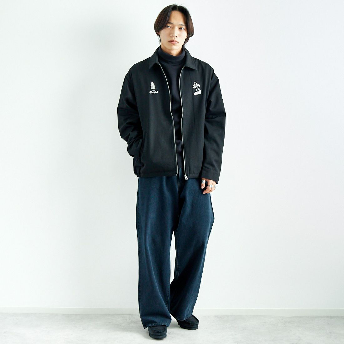 33Degrees [サーティスリーディグリーズ] 刺繍ベトジャン [TDR-251-016] 01 BLK &&モデル身長：179cm 着用サイズ：L&&