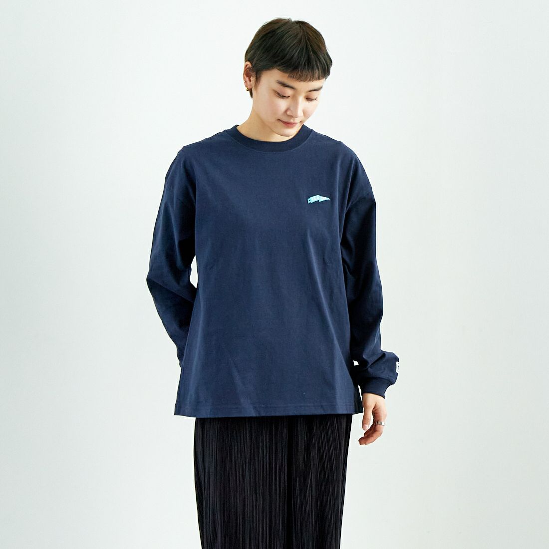 The Endless Summer [エンドレスサマー] TES サガラ刺繍ビッグロングスリーブTシャツ [C-25374303] 60 NAVY &&モデル身長：160cm 着用サイズ：S&&