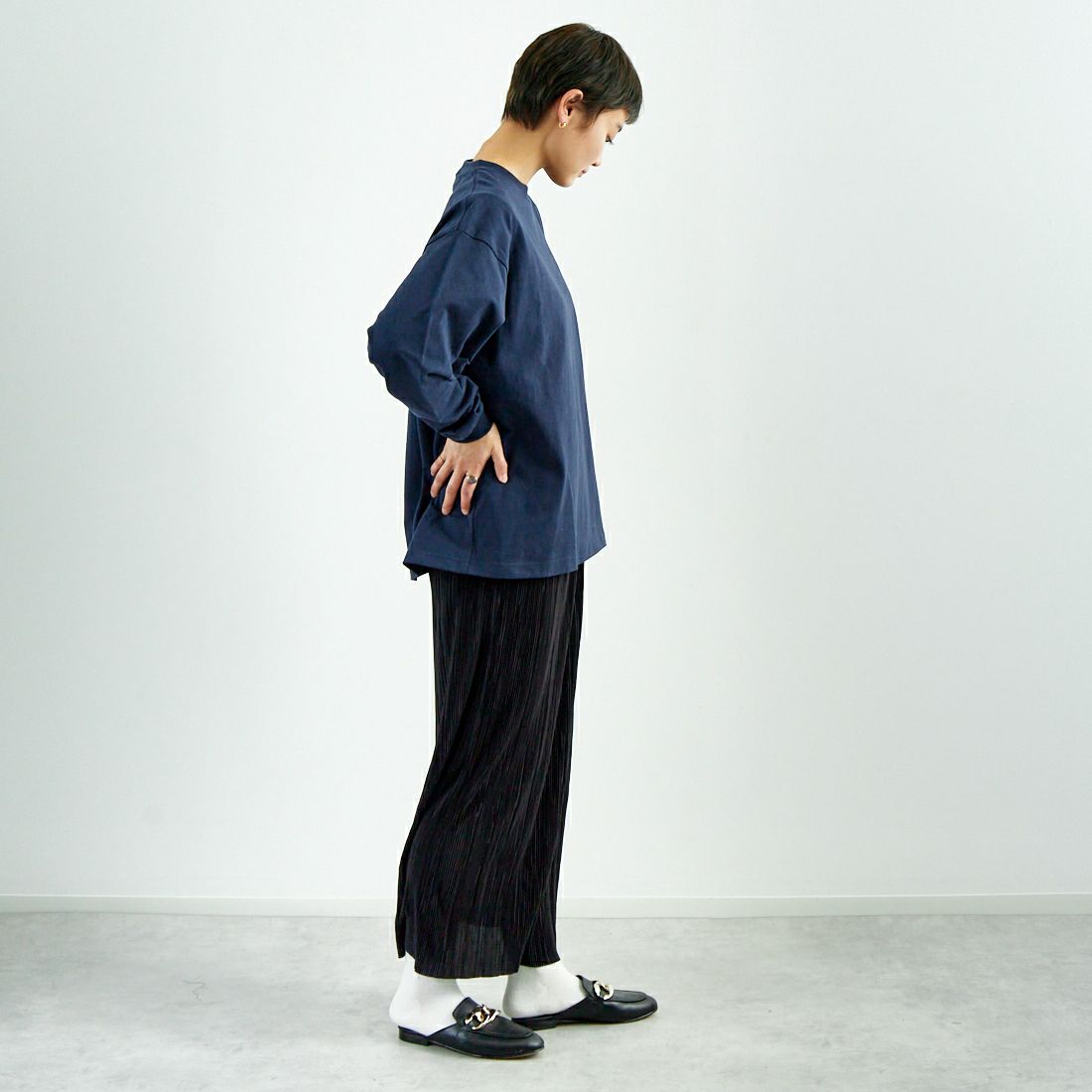 The Endless Summer [エンドレスサマー] TES サガラ刺繍ビッグロングスリーブTシャツ [C-25374303] 60 NAVY &&モデル身長：160cm 着用サイズ：S&&