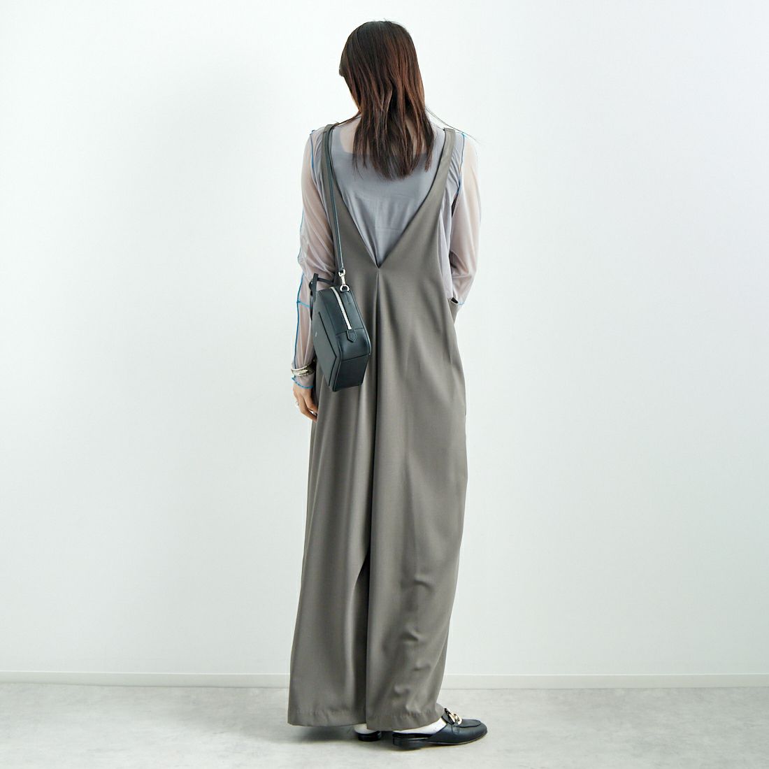 CLOCHE [クロシェ] 2WAY Vネックサロペット [51286526] ﾁｬｺｰﾙ &&モデル身長：167cm 着用サイズ：2&&