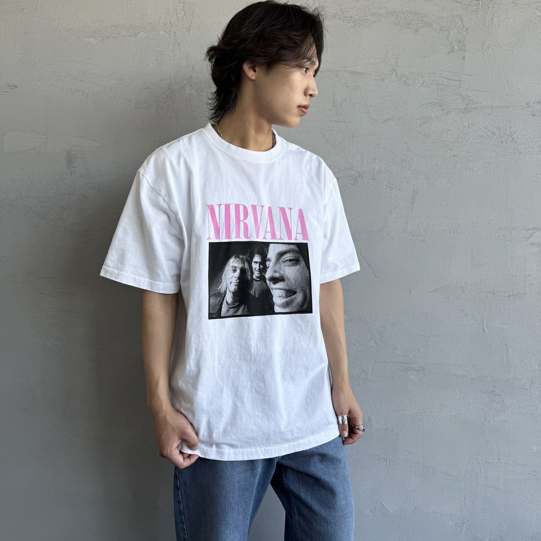 GOOD ROCK SPEED [グッドロックスピード] 別注 NIRVANA フォトプリントロックTシャツ [INTN-031-JF] WHITE &&モデル身長：179cm 着用サイズ：XL&&