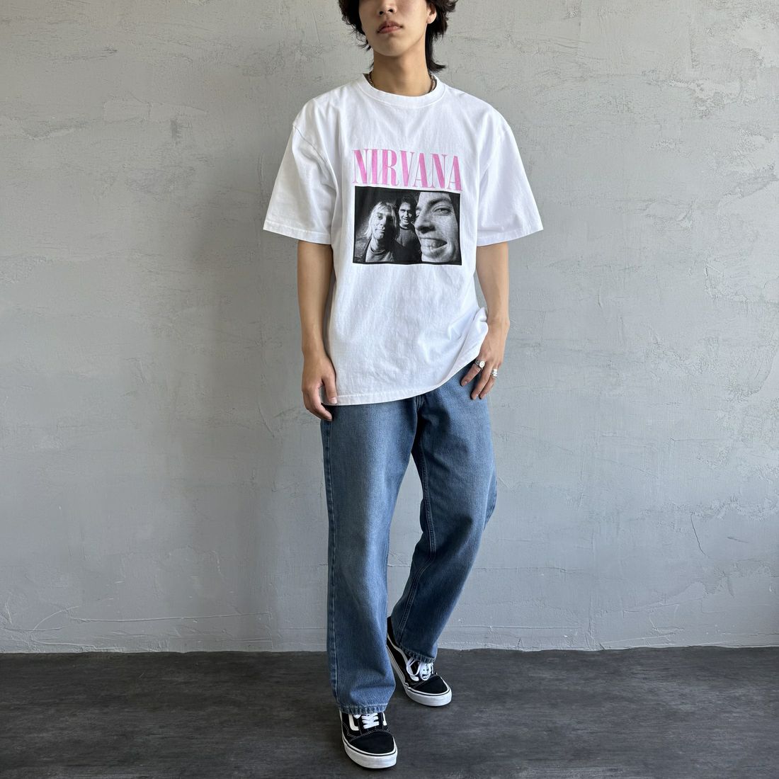GOOD ROCK SPEED [グッドロックスピード] 別注 NIRVANA フォトプリントロックTシャツ [INTN-031-JF] WHITE &&モデル身長：179cm 着用サイズ：XL&&