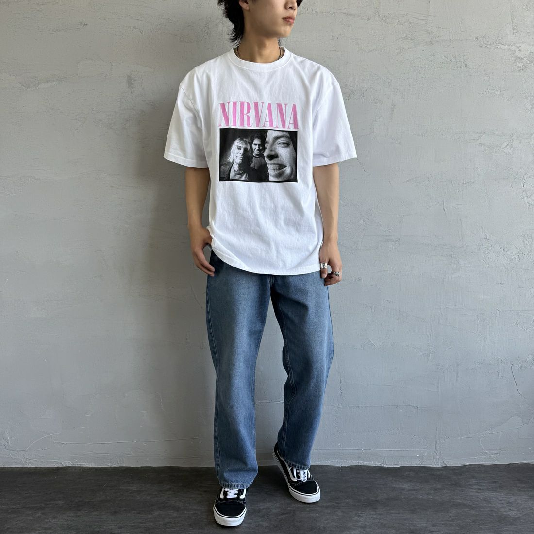 GOOD ROCK SPEED [グッドロックスピード] 別注 NIRVANA フォトプリントロックTシャツ [INTN-031-JF] WHITE &&モデル身長：179cm 着用サイズ：XL&&