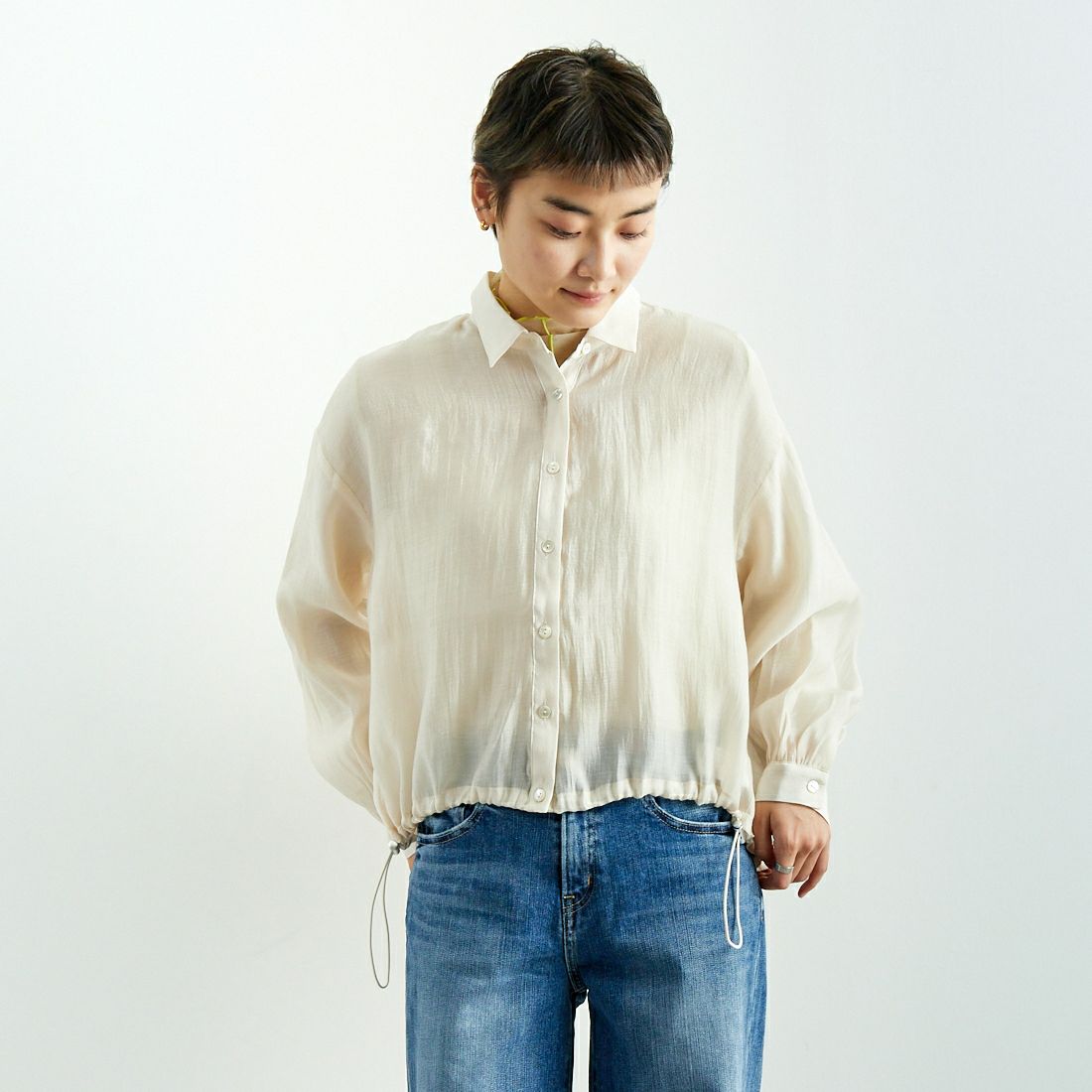 Jf Ready Made [ジェイエフレディメイド] ドロストシアーシャツ [3010303] 103 ｱｲﾎﾞﾘｰ &&モデル身長：160cm 着用サイズ：F&&