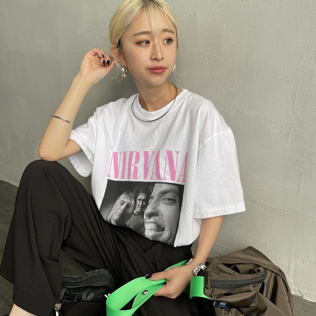 GOOD ROCK SPEED [グッドロックスピード] 別注 NIRVANA フォトプリントロックTシャツ [INTN-031-JF] WHITE &&モデル身長：150cm 着用サイズ：M&&