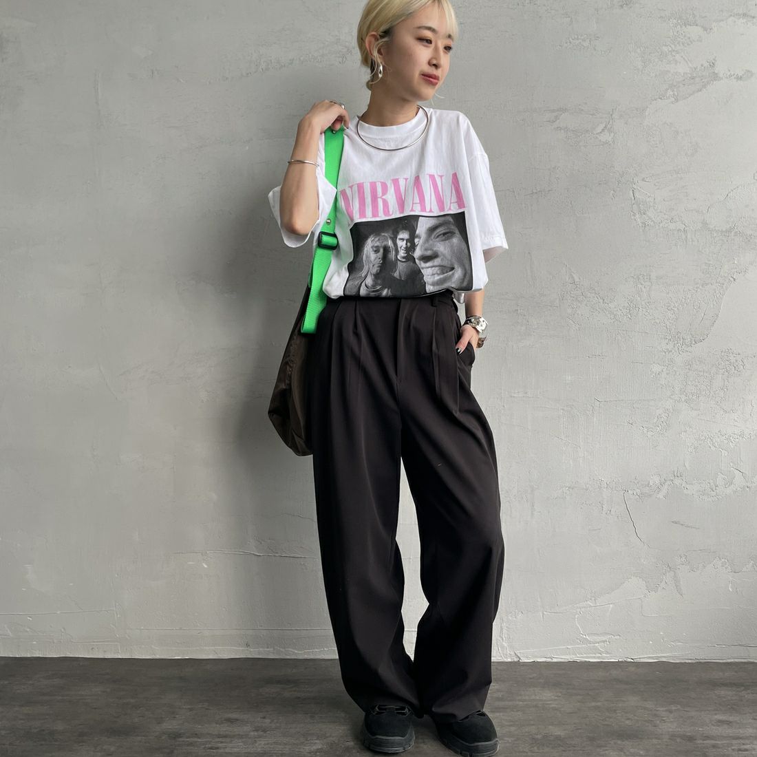 GOOD ROCK SPEED [グッドロックスピード] 別注 NIRVANA フォトプリントロックTシャツ [INTN-031-JF] WHITE &&モデル身長：150cm 着用サイズ：M&&