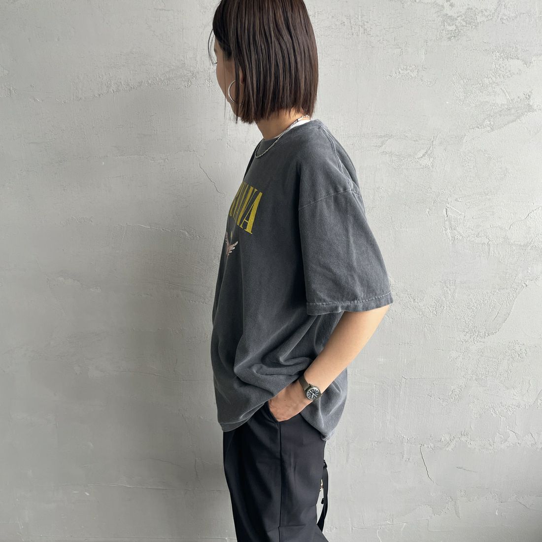 GOOD ROCK SPEED [グッドロックスピード] 別注 NIRVANA ロックプリントTシャツ(IN UTERO) [INTN-030-JF] CHARCOAL &&モデル身長：159cm 着用サイズ：M&&