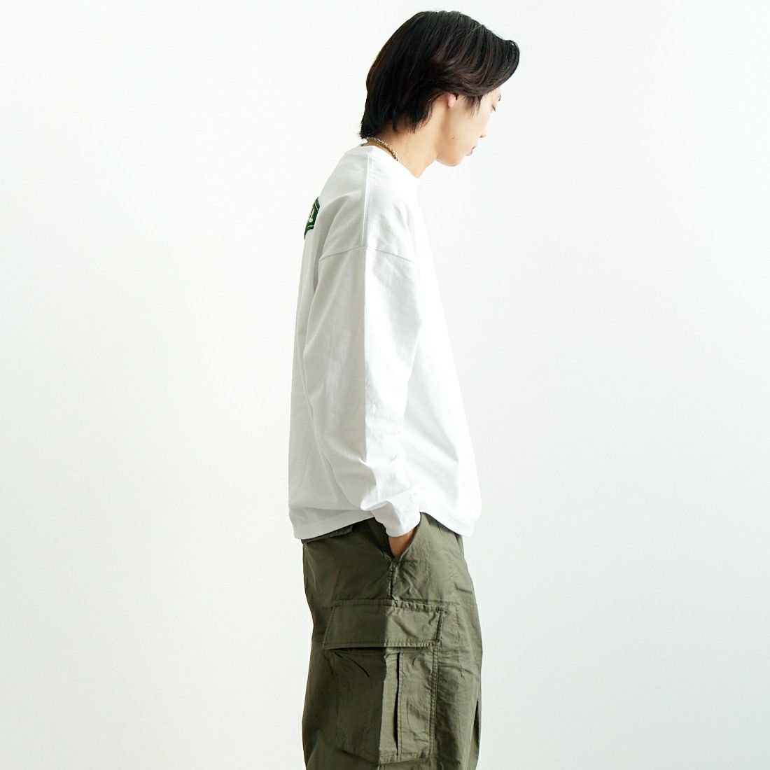 The Endless Summer [エンドレスサマー] TES サガラ刺繍ビッグロングスリーブTシャツ [C-25374303] 07 WHITE &&モデル身長：179cm 着用サイズ：M&&