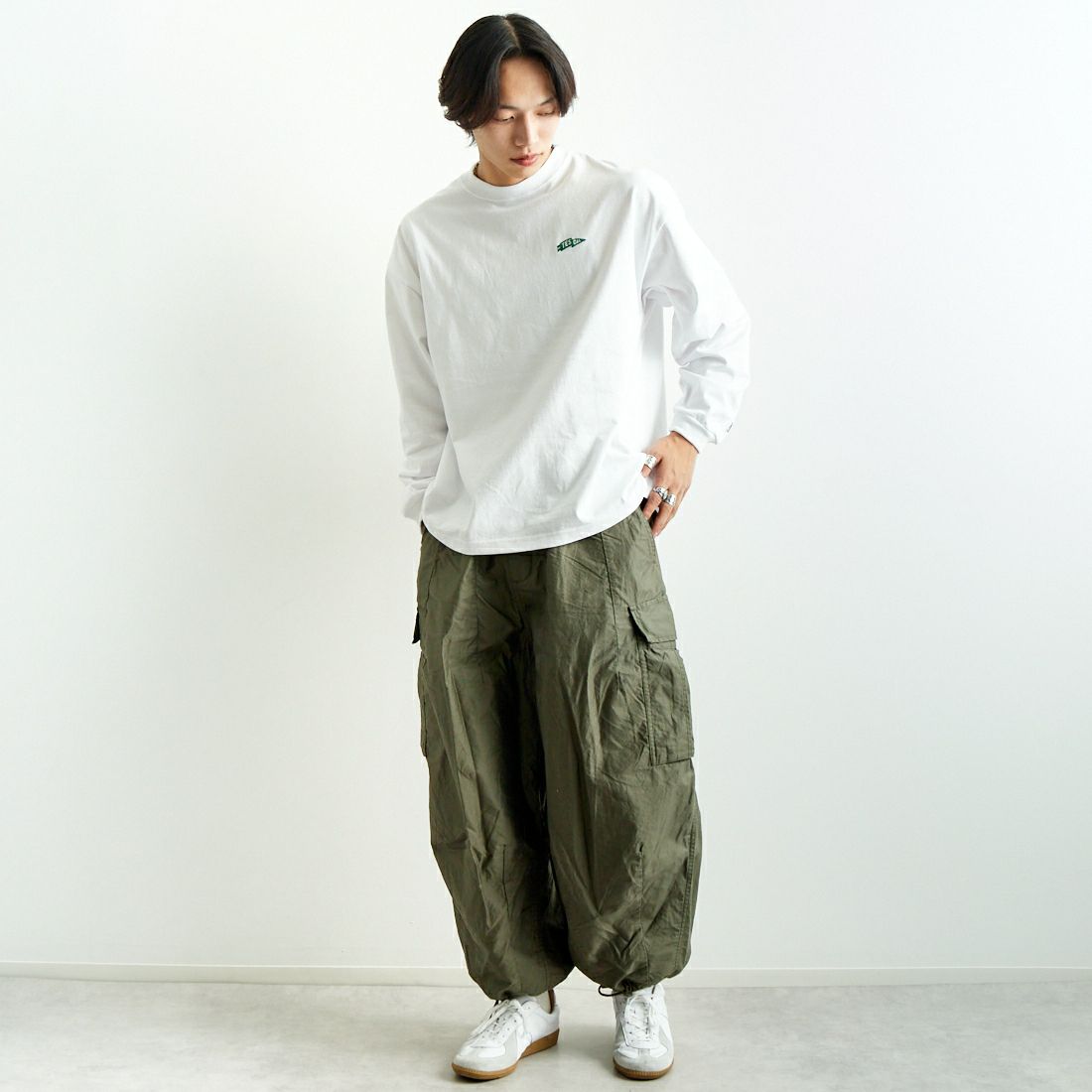 The Endless Summer [エンドレスサマー] TES サガラ刺繍ビッグロングスリーブTシャツ [C-25374303] 07 WHITE &&モデル身長：179cm 着用サイズ：M&&
