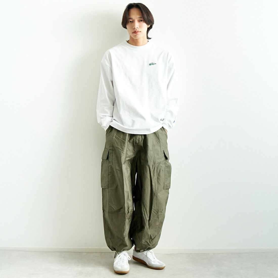 The Endless Summer [エンドレスサマー] TES サガラ刺繍ビッグロングスリーブTシャツ [C-25374303] 07 WHITE &&モデル身長：179cm 着用サイズ：M&&