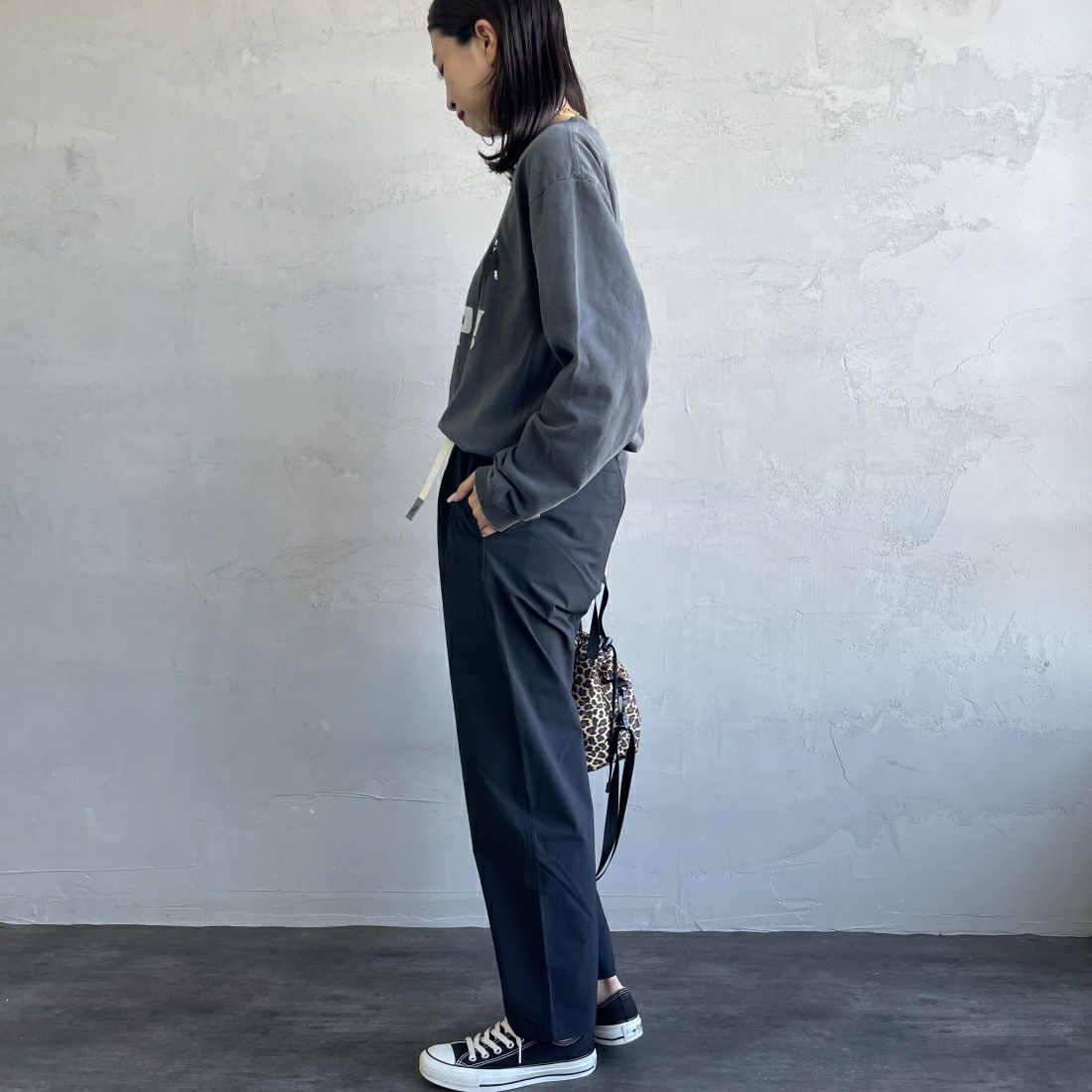 GRAMiCCi [グラミチ] 別注 エブリデイ ナイロンパンツ [GUP5-S2034-JF] BLACK &&モデル身長：163cm 着用サイズ：S&&