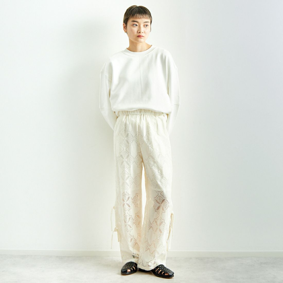USINE [ユジーヌ] レース柄パンツ [2510302] OFF WHITE &&モデル身長：160cm 着用サイズ：F&&